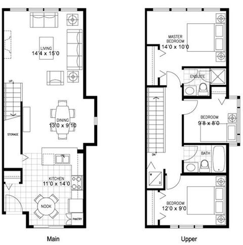 Floor plan for 3 beds, 2 baths